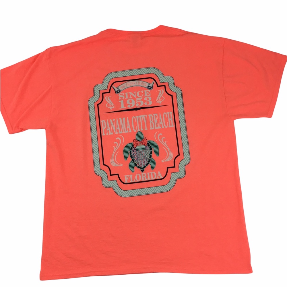 Panama City Beach Sea Turtle Graphic Print Bright Orange T-shirt Size L